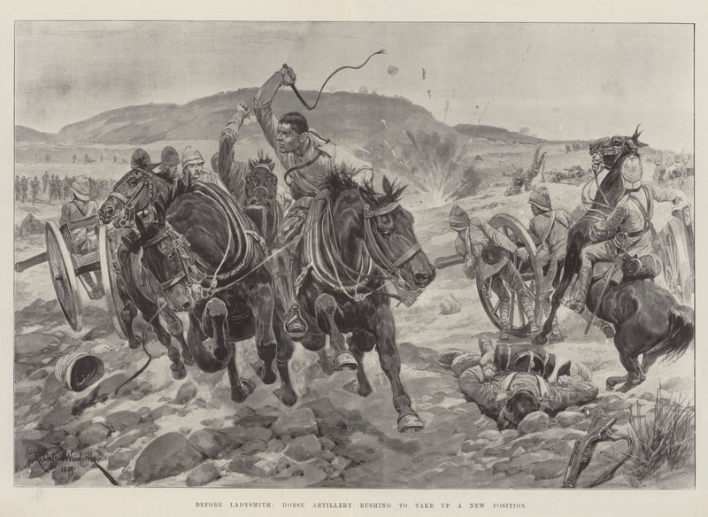 Før Ladysmith skynder Horse Artillery å innta en ny posisjon av Richard Caton Woodville junior