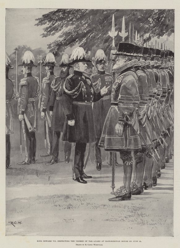 Kong Edward VII inspiserer Yeomen of the Guard i Marlborough House 25. juni av Richard Caton Woodville junior