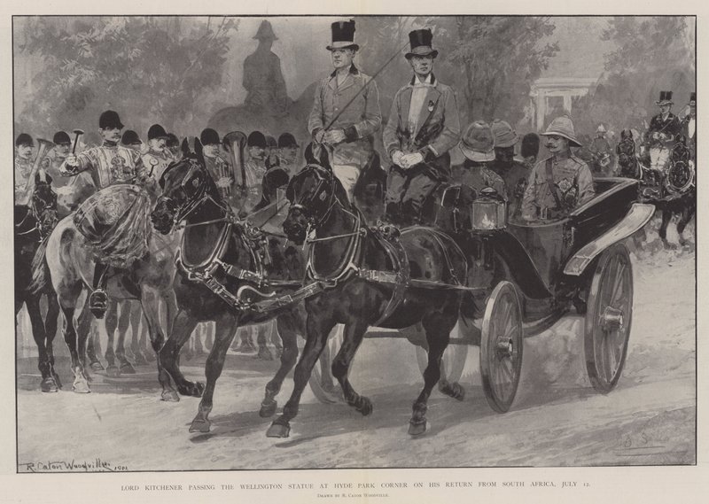 Lord Kitchener passerer Wellington-statuen ved Hyde Park Corner på sin retur fra Sør-Afrika, 12. juli av Richard Caton Woodville junior