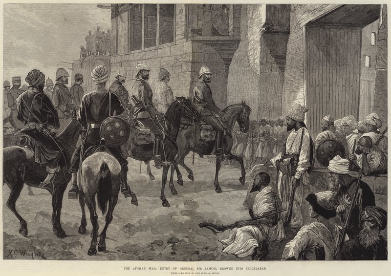 Den afghanske krigen, general Sir Samuel Brownes inntreden i Jellalabad av Richard Caton Woodville junior