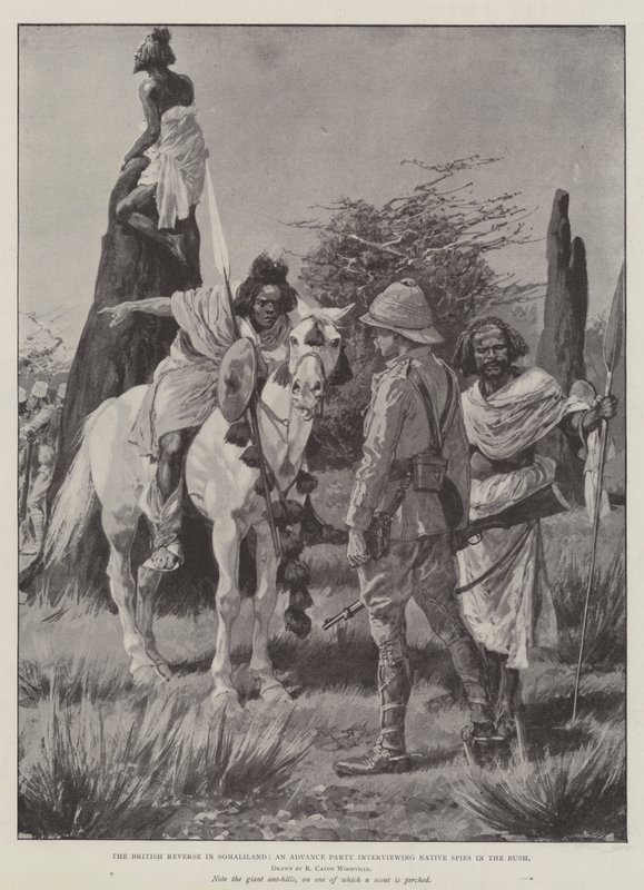 The British Reverse i Somaliland, et Advance Party som intervjuer Native Spies in the Bush av Richard Caton Woodville junior