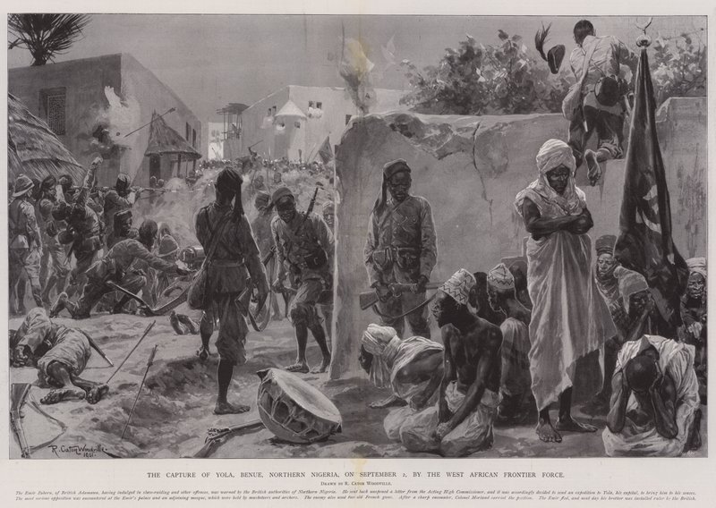 Erobringen av Yola, Benue, Nord-Nigeria, 2. september, av den vestafrikanske grensestyrken av Richard Caton Woodville junior