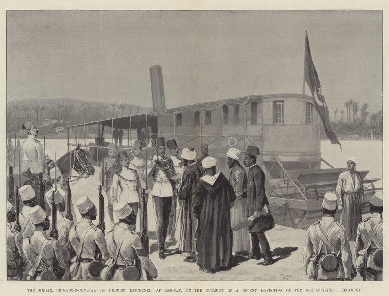 Sirdaren, brigadegeneral Sir Herbert Kitchener, i Assouan, i anledning av en nylig inspeksjon av det 10. soudanesiske regiment av Richard Caton Woodville junior