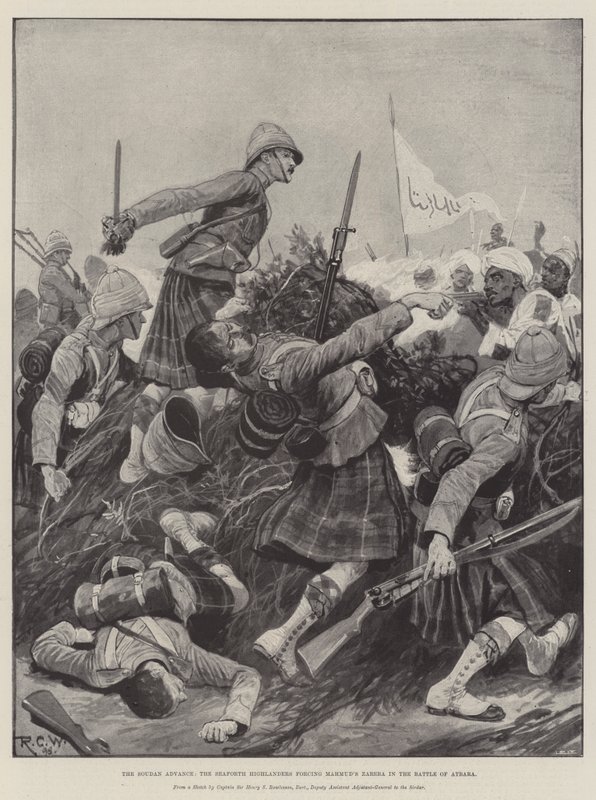 Soudan Advance, Seaforth Highlanders tvinger Mahmuds Zareba i slaget ved Atbara av Richard Caton Woodville junior