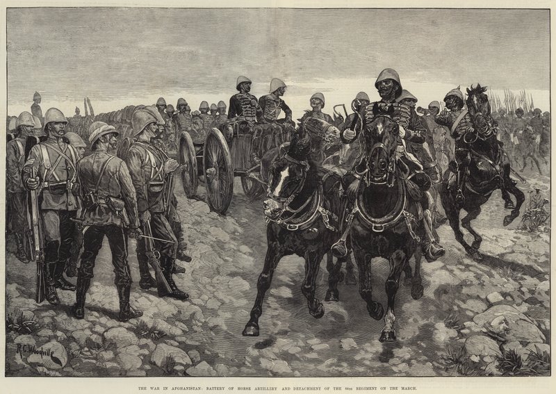 Krigen i Afghanistan, Battery of Horse Artillery og Detachment of the 66th Regiment i mars av Richard Caton Woodville junior