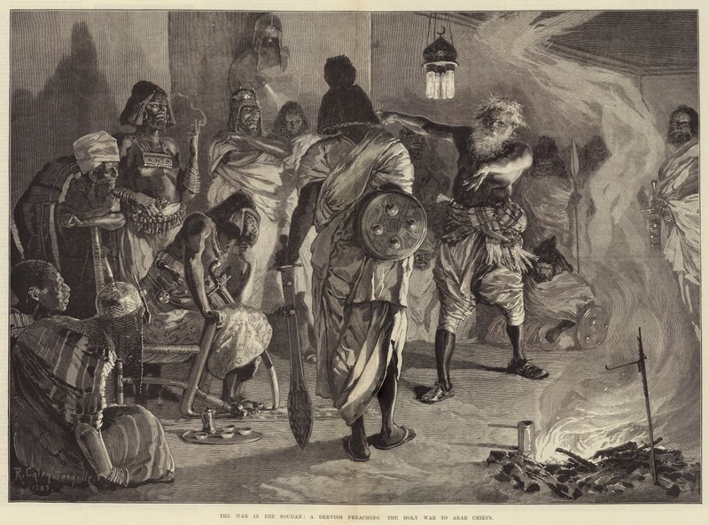 The War in the Soudan, en dervisj som forkynte den hellige krigen for arabiske høvdinger av Richard Caton Woodville junior