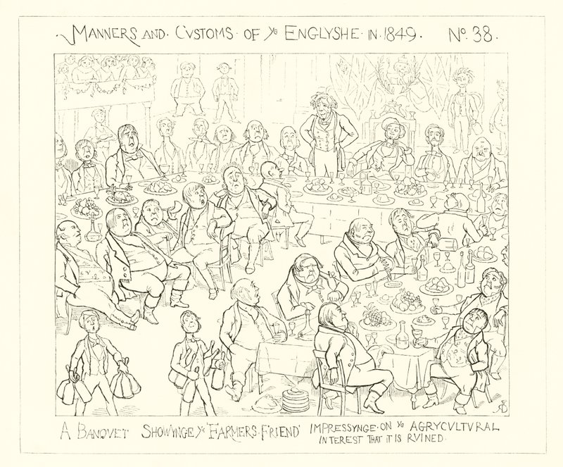 1849, en bankett som viser bondens venn som imponerer på landbruksinteressen at den er ødelagt av Richard Doyle
