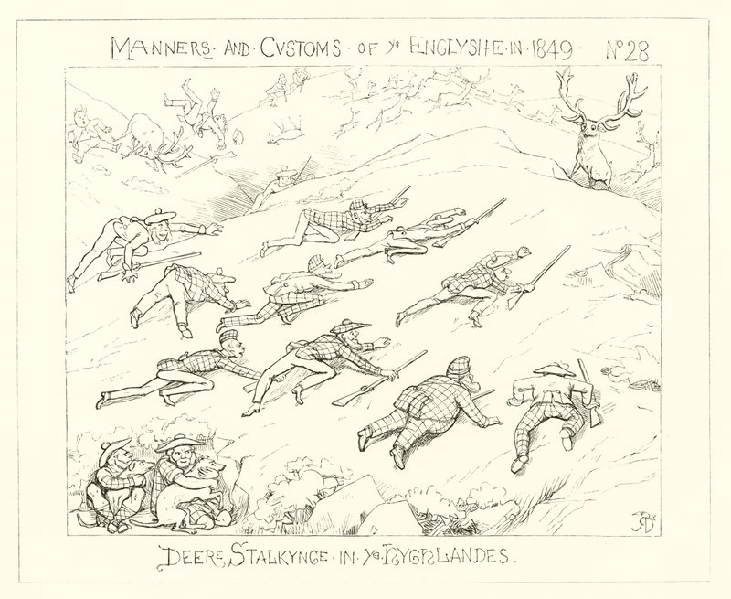 1849, hjortforfølgelse i høylandet av Richard Doyle