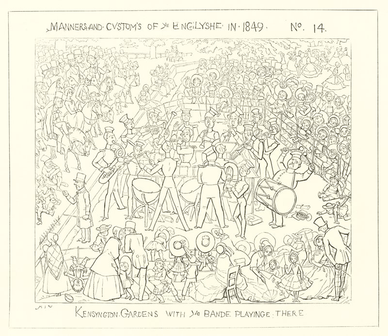 1849, Kensington Gardens med bandet som spiller av Richard Doyle