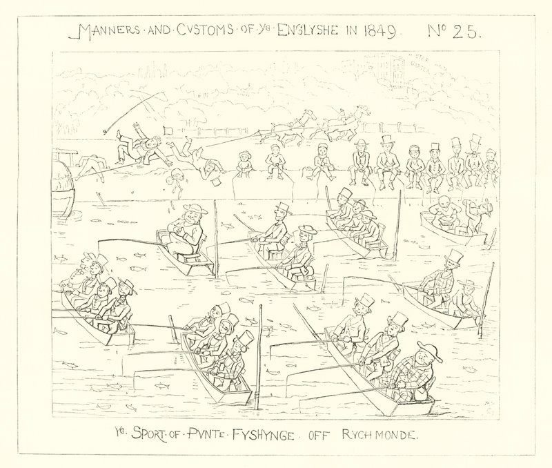 1849, sporten med puntfiske utenfor Richmond av Richard Doyle