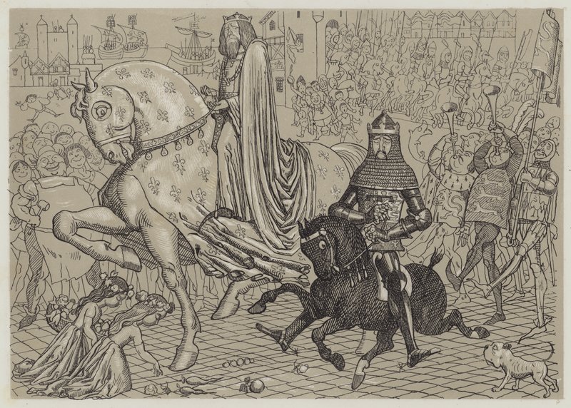 Edward den svarte prinsen, med sin fange, kong John av Frankrike, på vei inn i London (akvatint) av Richard Doyle
