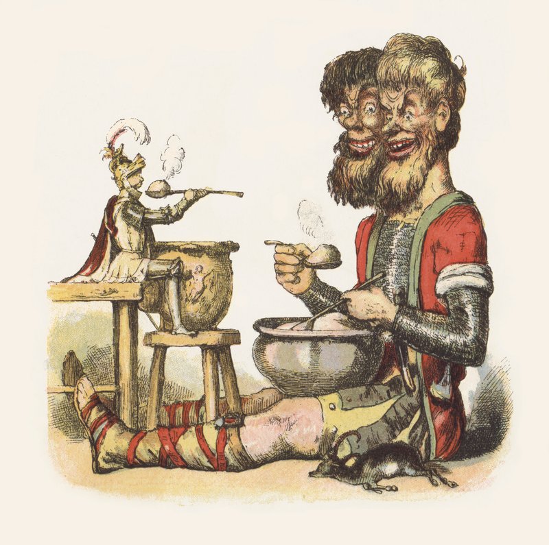 Illustrasjon for Jack The Giant Killer (farge litho) av Richard Doyle