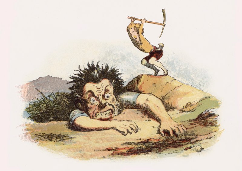 Illustrasjon for Jack The Giant Killer (litho-farge) av Richard Doyle
