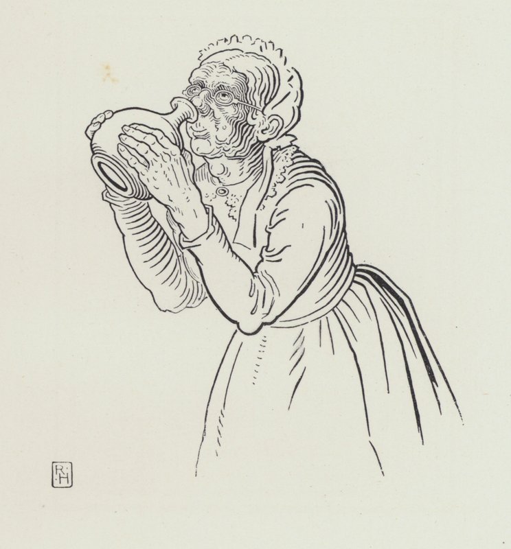 Den gamle kvinnen og vinkrukken (gravering) av Richard Heighway