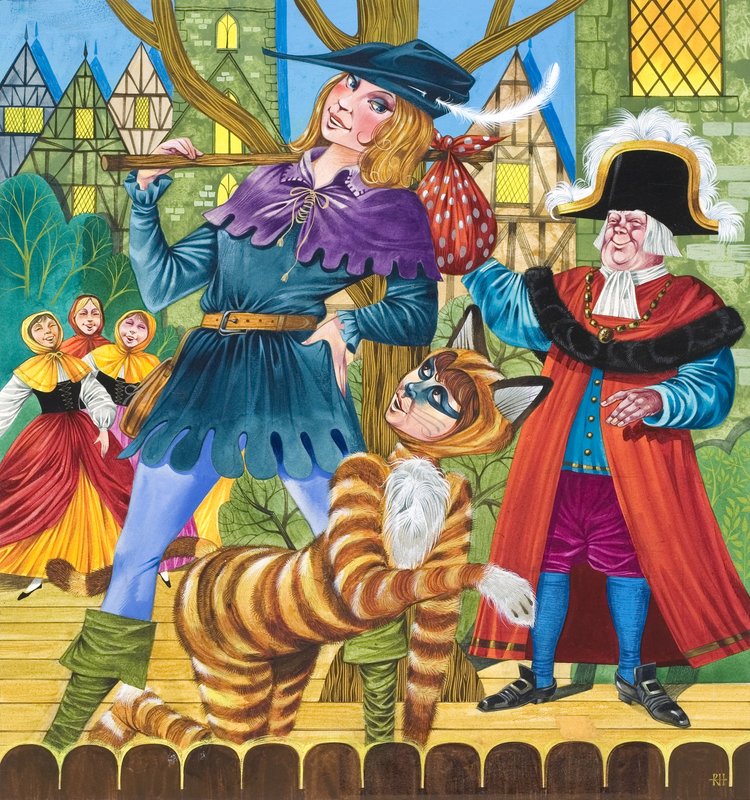 Scene fra pantomimen Dick Whittington (gouache på papir) av Richard Hook