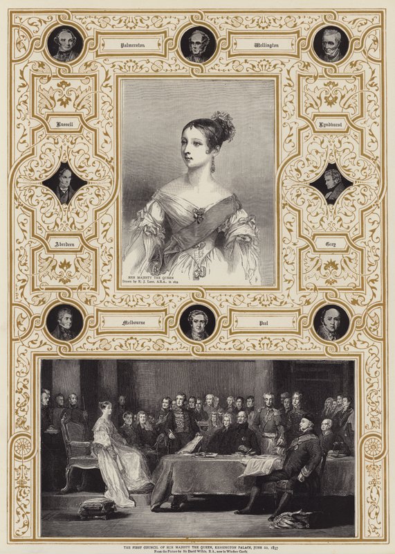 Hennes Majestet Dronningens første råd, Kensington Palace, 20. juni 1837 av Richard James Lane