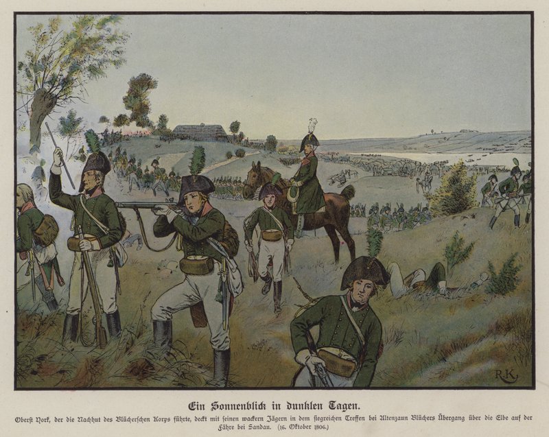 En solstråle midt i mørke dager (farge litho) av Richard Knotel