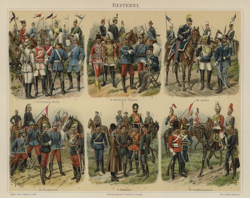 Kavaleri av europeiske hærer (farge litho) av Richard Knotel
