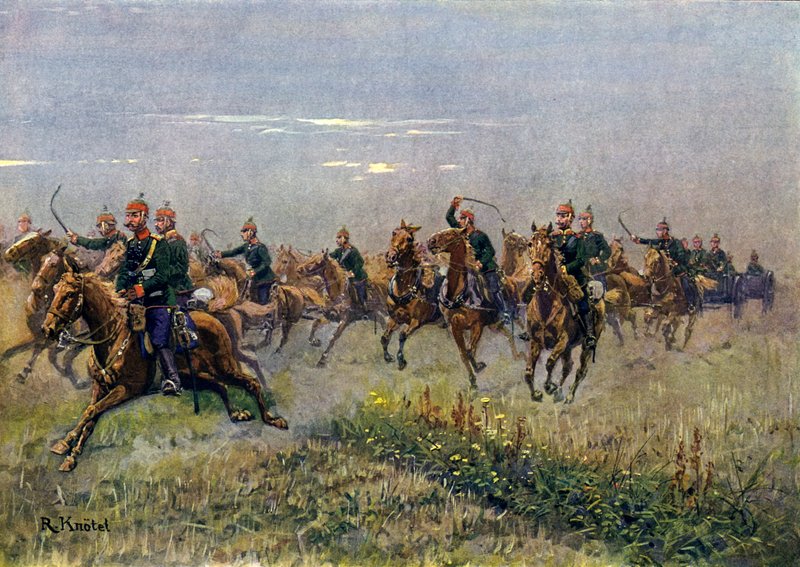 Saksisk feltartilleri i galoppen (farge litho) av Richard Knotel