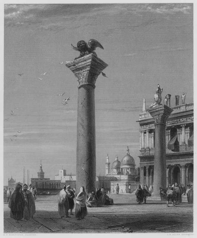 The Columns of St Mark, Venezia, fra bildet i Vernon Gallery (gravering) av Richard Parkes (after) Bonington