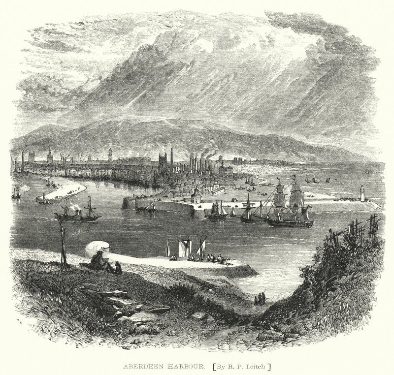 Aberdeen Harbour (gravering) av Richard Principal (after) Leitch