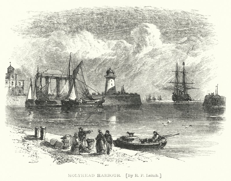 Holyhead Harbor (gravering) av Richard Principal (after) Leitch