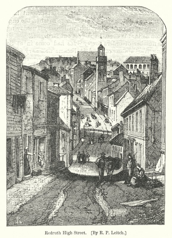 Redruth High Street (gravering) av Richard Principal (after) Leitch