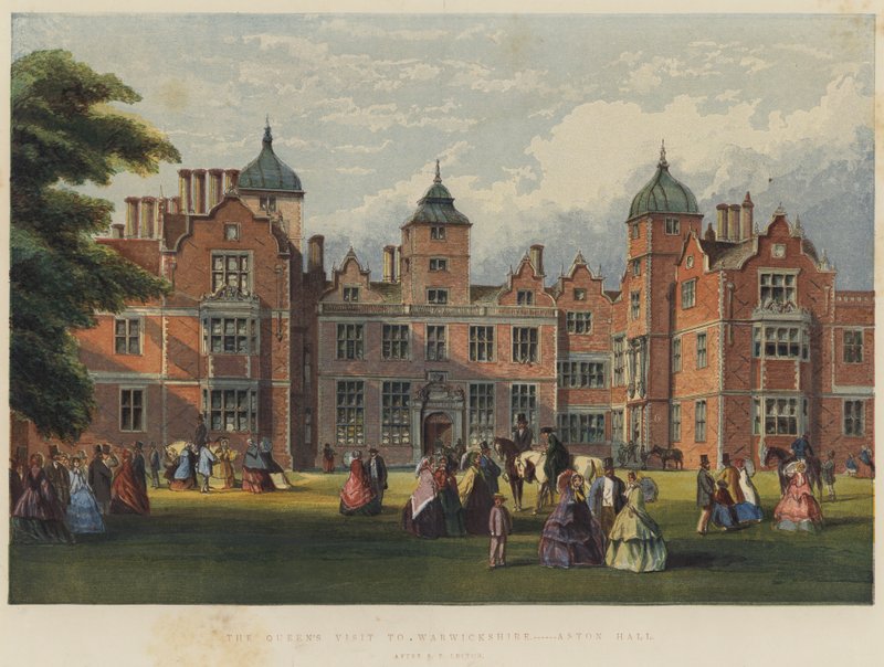 Dronningens besøk i Warwickshire, Aston Hall (chromolitho) av Richard Principal Leitch