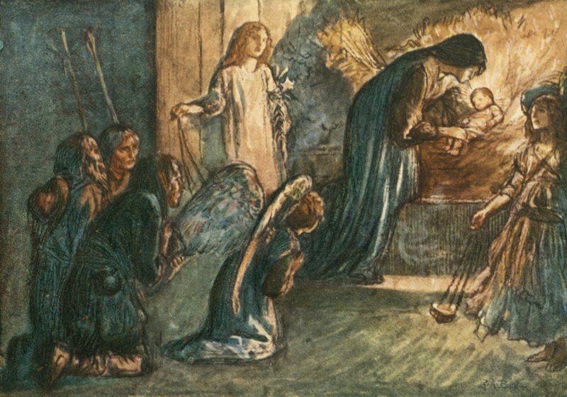 Men se! Jomfruen velsignet har lagt sin baby til hvile av Robert Anning Bell