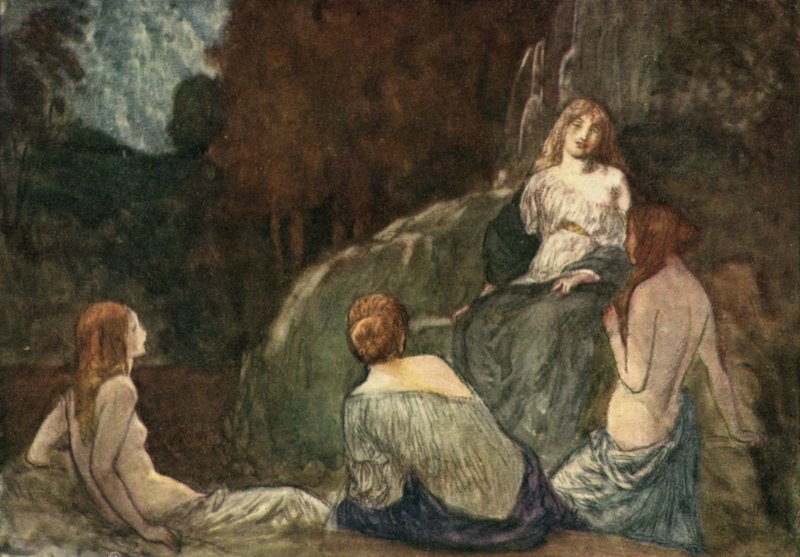 Hvor den uhøflige øks, med hevet slag, Ble aldri hørt nymfene å skremme av Robert Anning Bell