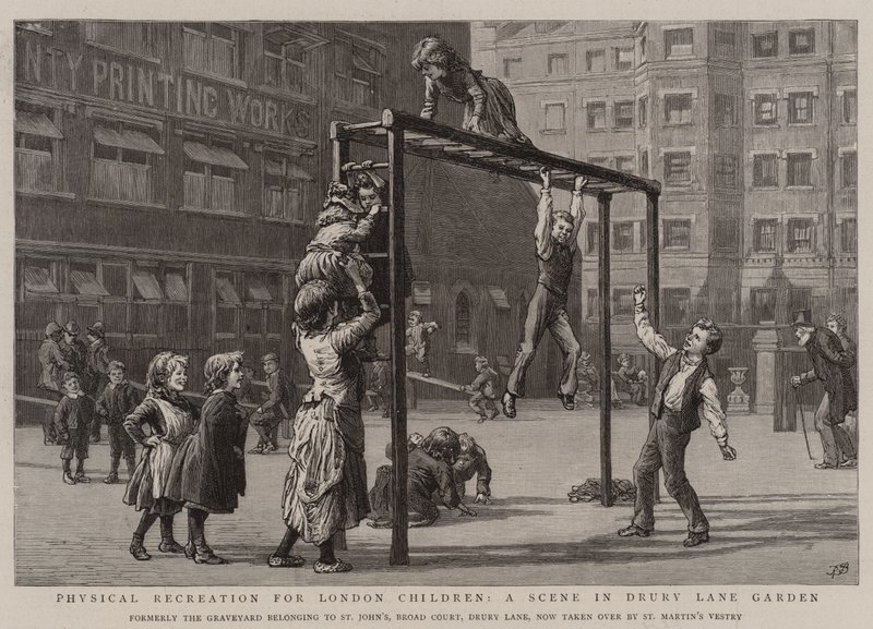 Fysisk rekreasjon for barn i London, en scene i Drury Lane Garden av Robert Barnes