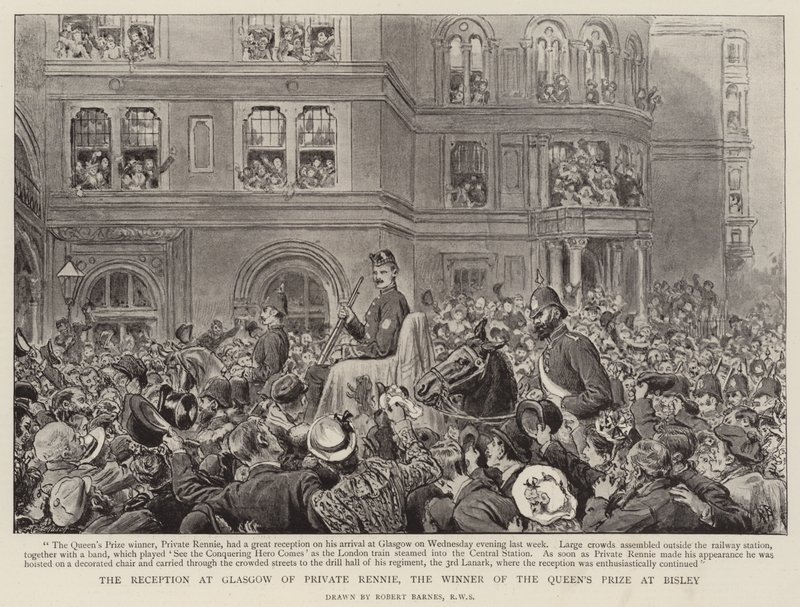 Resepsjonen i Glasgow av menig Rennie, vinneren av dronningens pris på Bisley av Robert Barnes