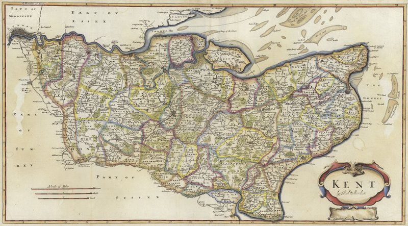 Kart over Kent (fargegravering) av Robert Morden