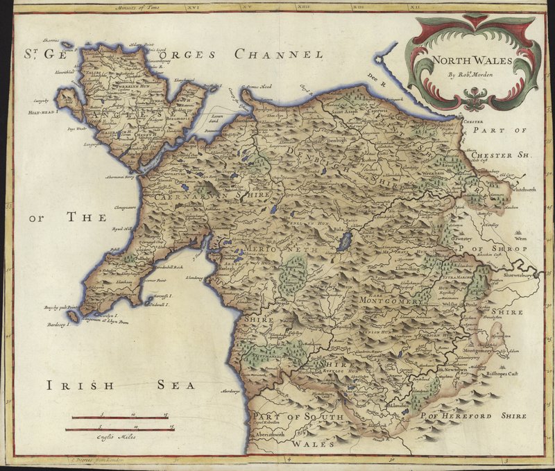 Kart over Nord-Wales (fargegravering) av Robert Morden