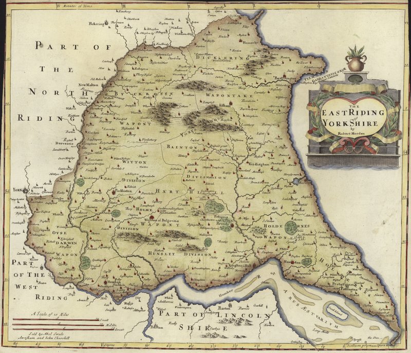 Kart over East Riding of Yorkshire (fargegravering) av Robert Morden