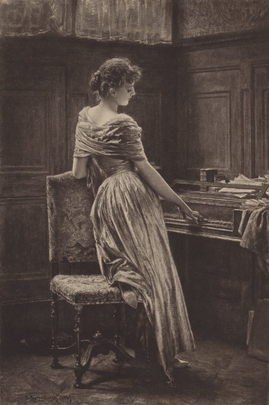 The Old Spinet (fotogravyr) av Robert Poetzelberger