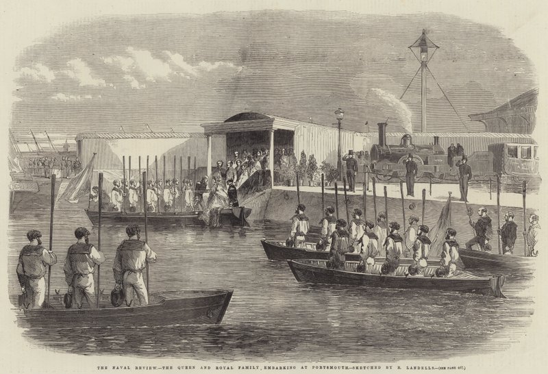 Naval Review, dronningen og kongefamilien går om bord i Portsmouth av Robert Thomas Landells