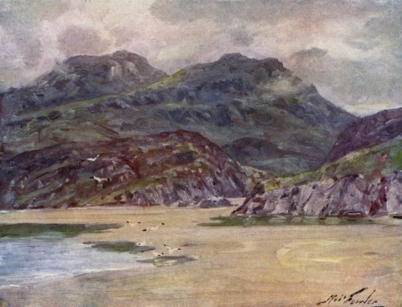 A Lonely Shore nær Deudraeth Peninsula (farge litho) av Robert (after) Fowler