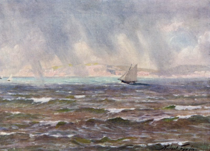 A Sudden Squall, Cardigan Bay (farge litho) av Robert (after) Fowler