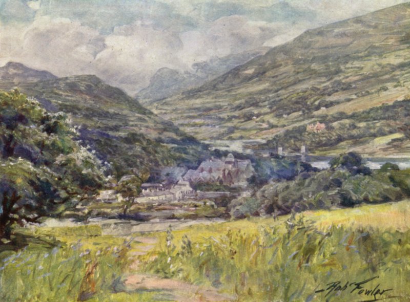 Bodnant Hall, Conway Valley (farge litho) av Robert (after) Fowler