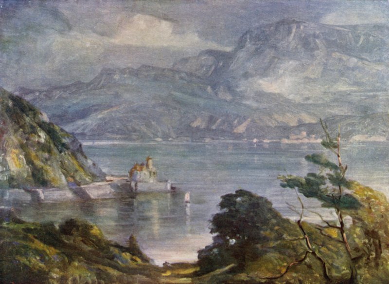 Misty Morning, nær Barmouth (farge litho) av Robert (after) Fowler