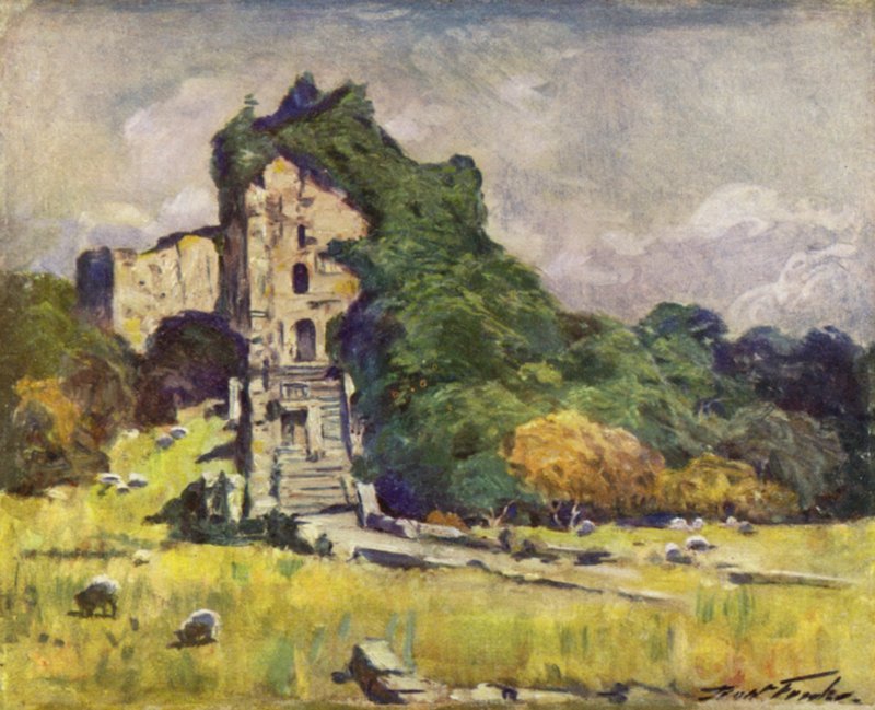 Old Castle Keep, Cardiff (farge litho) av Robert (after) Fowler