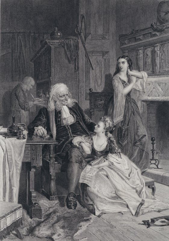 Illustrasjon for The Pirate av Sir Walter Scott (gravering) av Robert (after) Herdman