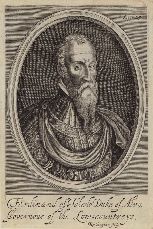 Fernando Alvarez de Toledo, tredje hertug av Alba, spansk general og guvernør i de spanske Nederlandene (gravering) av Robert (after) Vaughan