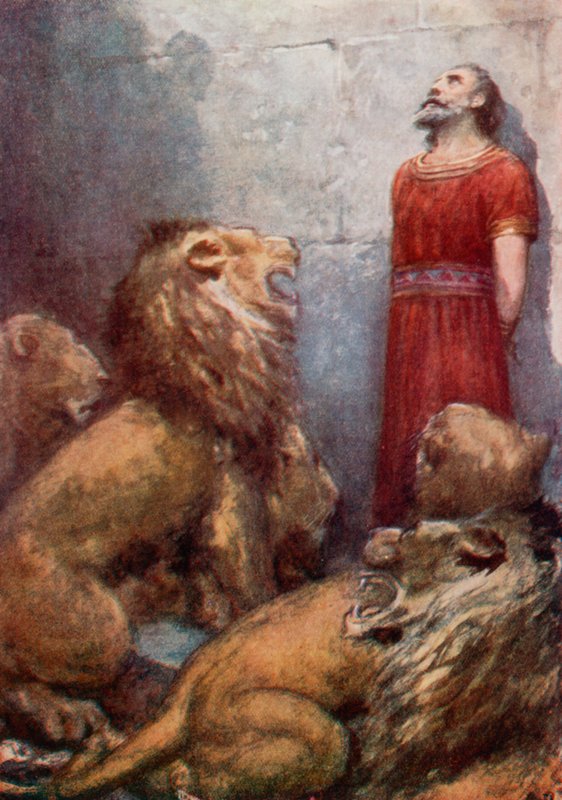 Daniel i The Lions Den (farge litho) av Robert Ambrose (after) Dudley