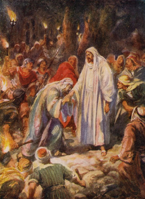 Jesus Kristus forrådt av Judas (farge litho) av Robert Ambrose (after) Dudley