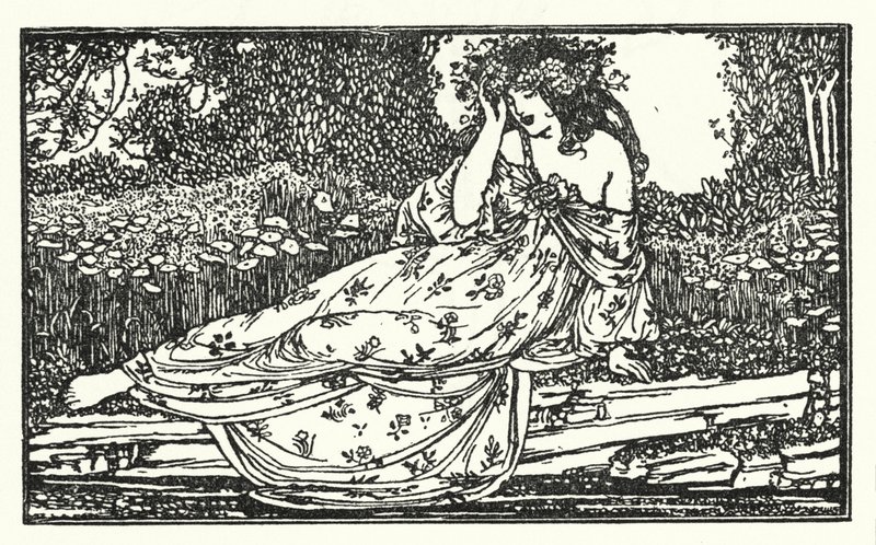 Illustrasjon for dikt av John Keats: Fragment of an Ode to Maia (litho) av Robert Anning Bell