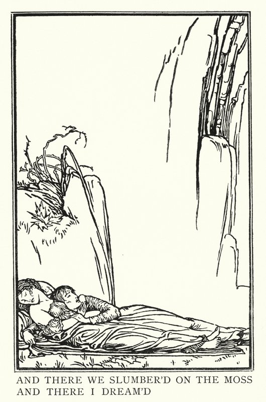 Illustrasjon for dikt av John Keats: La Belle Dame Sans Merci (litho) av Robert Anning Bell