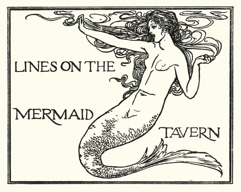 Illustrasjon for dikt av John Keats: Lines on the Mermaid Tavern (litho) av Robert Anning Bell