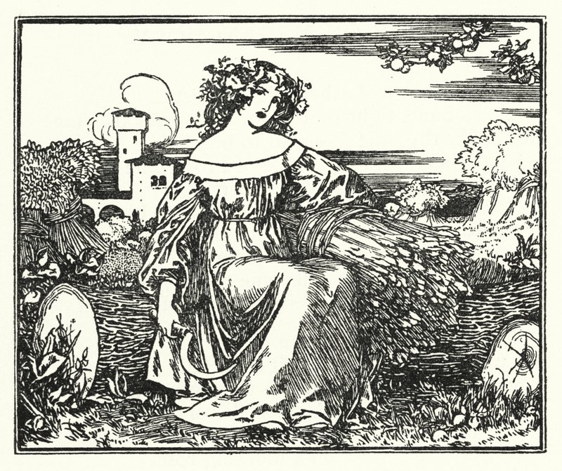 Illustrasjon for dikt av John Keats: To Autumn (litho) av Robert Anning Bell